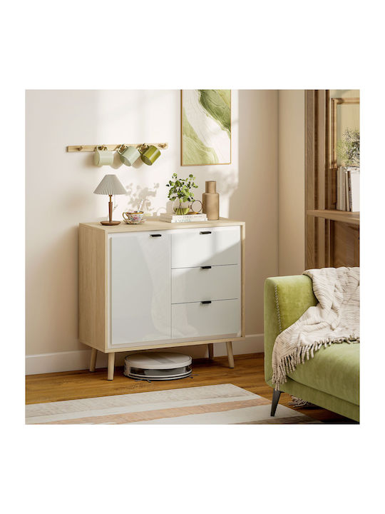 Sideboard Wooden with Drawers White and Oak 80x35x77cm