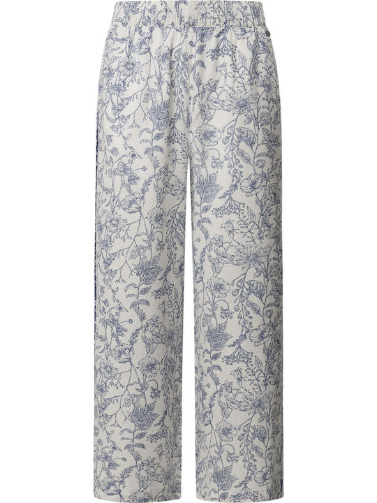 Pantaloni Largi Dama Din In Cu Cauciuc Floral