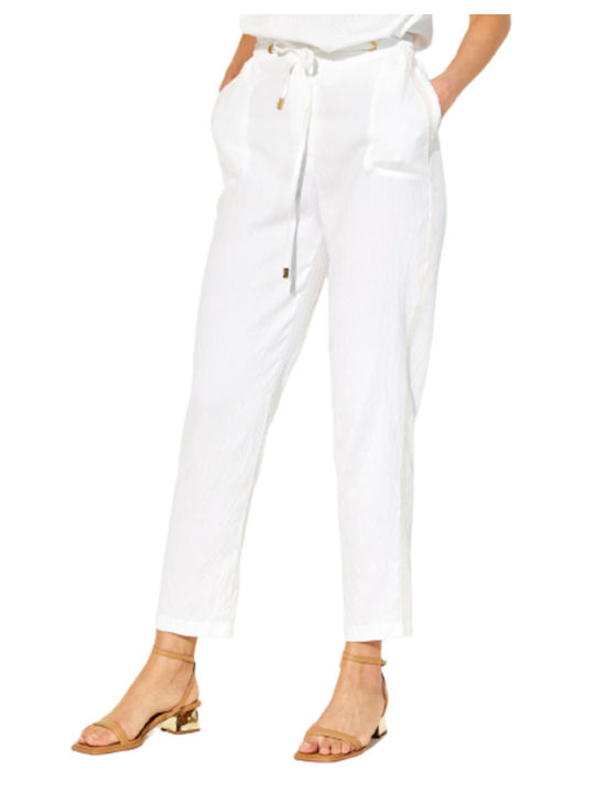 Women's Fabric Trousers with Elastic Ecru