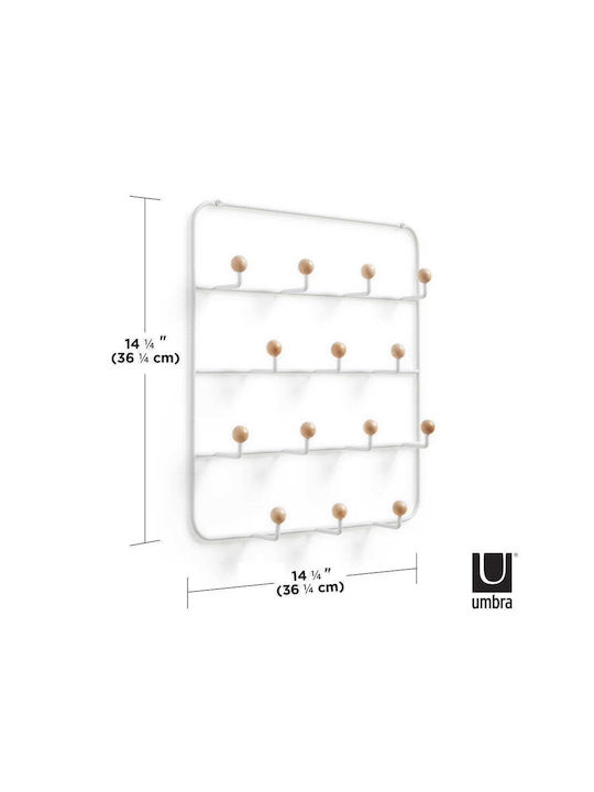 Umbra Κρεμάστρα Τοίχου Estique Ξύλινη 16 Θέσεων Λευκή 36x11cm