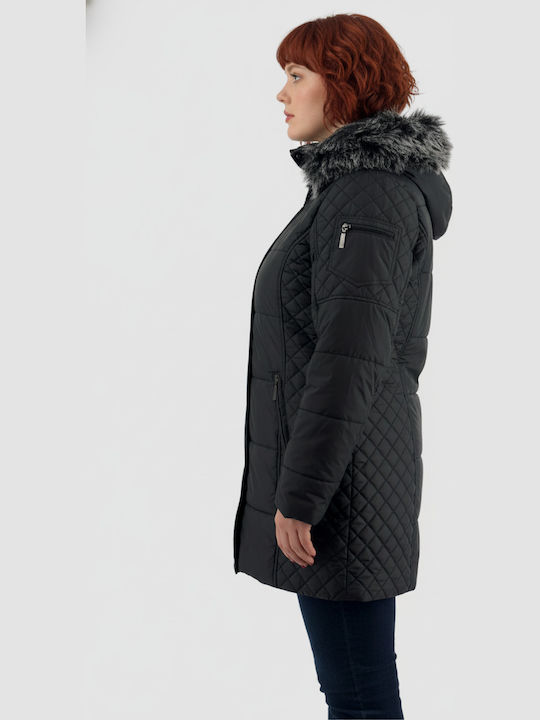 Women's Lifestyle Jacket Waterproof for Winter with Hood Black