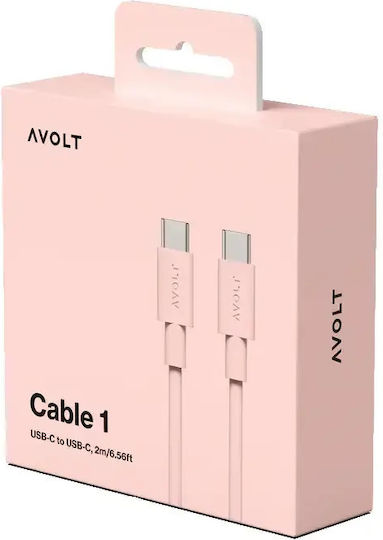 Data Fast Charging Cable Usb-c/usb-c Avolt 2 Meters Pink