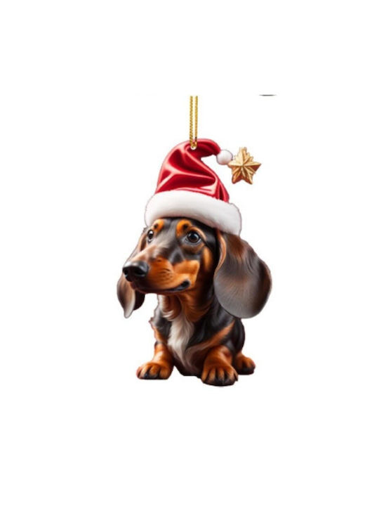 Χριστουγεννιάτικο Στολίδι Σκύλος Dachshund Σκούφο Άη Βασίλη & Αστέρι Διάστ.7.8x4.5cm