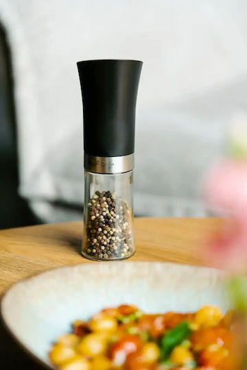 Vialli Design Ηλεκτρικός Μύλος Πιπεριού Γυάλινος σε Μαύρο Χρώμα 21.6cm