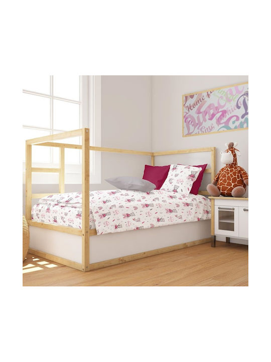 Dimcol Cloudy Bear Бебешки Чаршаф За Количка Памук Розов 80x110бр