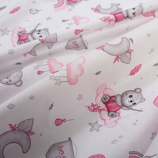 Dimcol Cloudy Bear Бебешки Чаршаф За Количка Памук Розов 80x110бр
