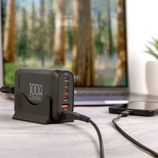 Obal:Me Charging Stand GaN with 2 USB-A Ports and 4 USB-C Ports 100W Power Delivery in Black color (Terminal)