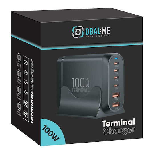 Obal:Me Charging Stand GaN with 2 USB-A Ports and 4 USB-C Ports 100W Power Delivery in Black color (Terminal)