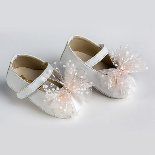 Ever Kid Pantofi De Botez Pentru Fetițe Balerine Cu Talpă Moale Albi - Roz K514R