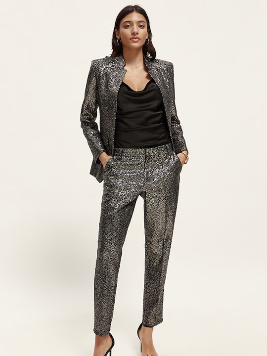 Lowry Damen Stoff Hose in Schlanker Passform Silver mit Pailletten