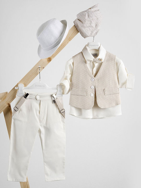 Piccolino Baptism Suit with Vest for Boys Pablo Ecru AG25S77 Ivory