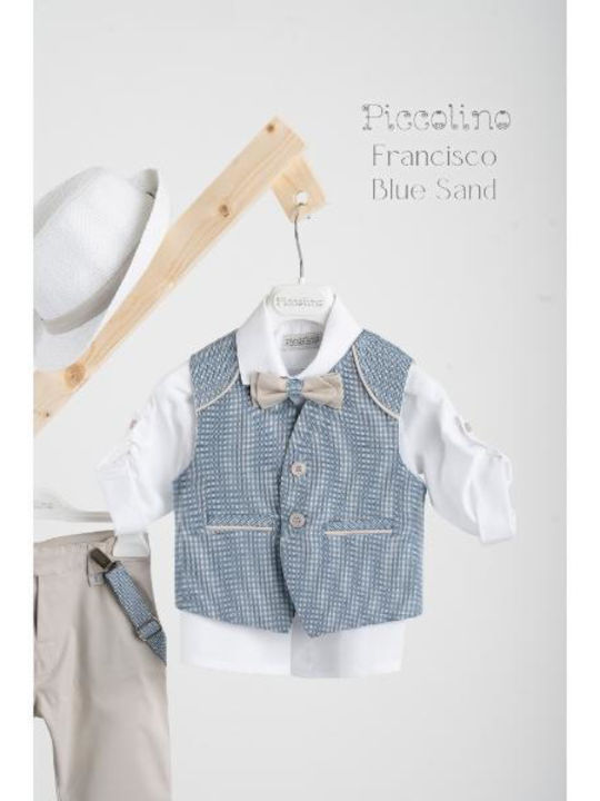 Piccolino Baptism Suit With Vest For Boy Francisco Bluesand Blue