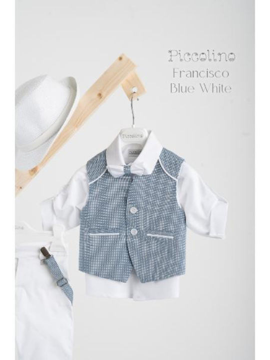 Piccolino Baptism Suit with Vest for Boy Francisco Blue AG25S78 Blue White