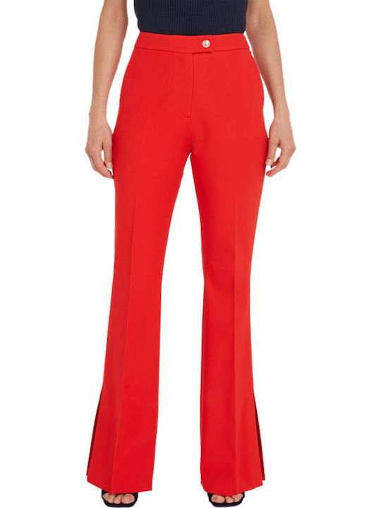 Women's High-waisted Fabric Trousers Flared Red