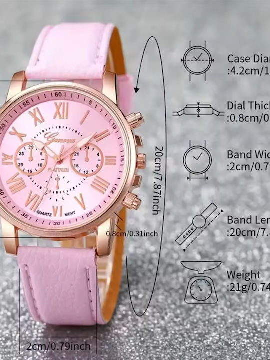 Women'S Watch Battery Set With Fuchsia Leather Strap