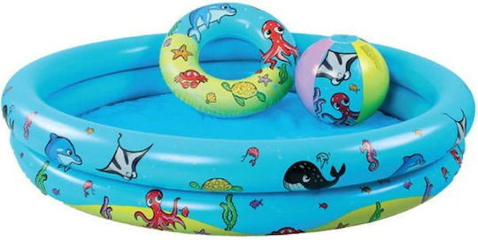 Swim Essentials Sea Animals Children's Round Swimming Pool PVC 75lt Inflatable 120x25cm Light Blue