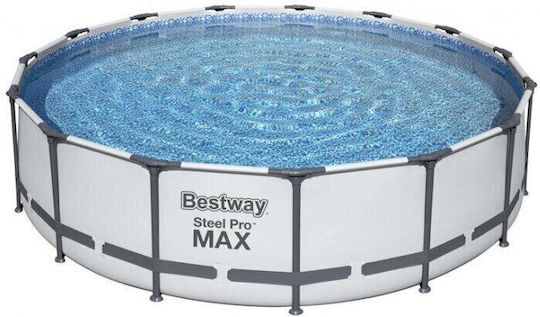 Bestway Steel Pro Στρογγυλή Πισίνα PVC 14900lt με Μεταλλικό Σκελετό 457x107εκ. Γκρι
