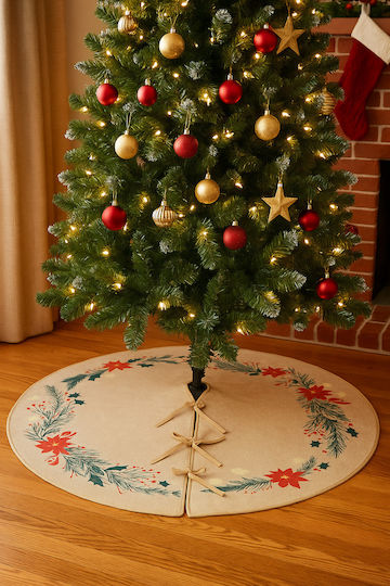F-R Poinsettia Christmas Tree Skirt '''' Beige D90cm.