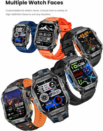Microwear GTH3 Stainless Steel Smartwatch with Heart Rate Monitor (Orange)