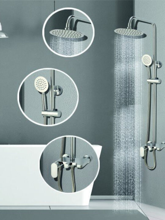 Inter Ceramic Ρυθμιζόμενη Στήλη Ντουζ με Μπαταρία Ασημί Inter Ceramic Ρυθμιζόμενη Στήλη Ντουζ με Μπαταρία Ασημί