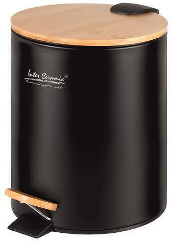 Inter Ceramic Metallic Set Bathroom Brush And Trash Can 5lt Gray
