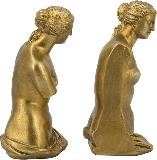 Artekko Bookends Χρυσοί Βιβλιοστάτες Ρητίνης Γυναικεία Φιγούρα 11.5x13x26 Cm 2pcs