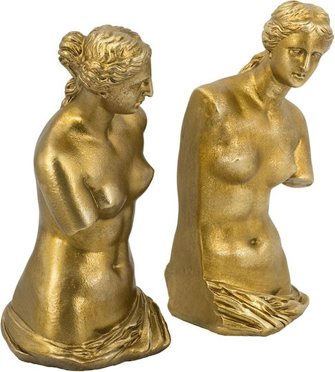 Artekko Bookends Χρυσοί Βιβλιοστάτες Ρητίνης Γυναικεία Φιγούρα 11.5x13x26 Cm 2pcs