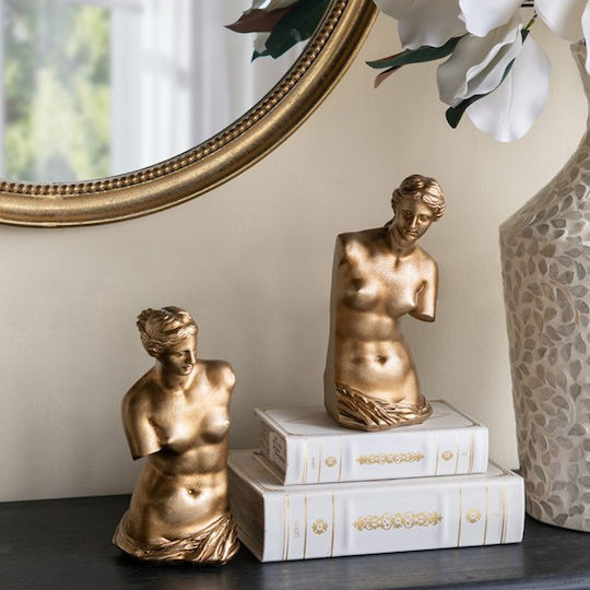 Artekko Bookends Χρυσοί Βιβλιοστάτες Ρητίνης Γυναικεία Φιγούρα 11.5x13x26 Cm 2pcs