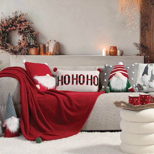 Nef-Nef Homeware Pom Poms Χριστουγεννιάτικη Διακοσμητική Μαξιλαροθήκη Τετράγωνη Γκρι 40x40εκ.