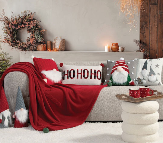 Nef-Nef Homeware Pom Poms Χριστουγεννιάτικη Διακοσμητική Μαξιλαροθήκη Τετράγωνη Γκρι 40x40εκ.