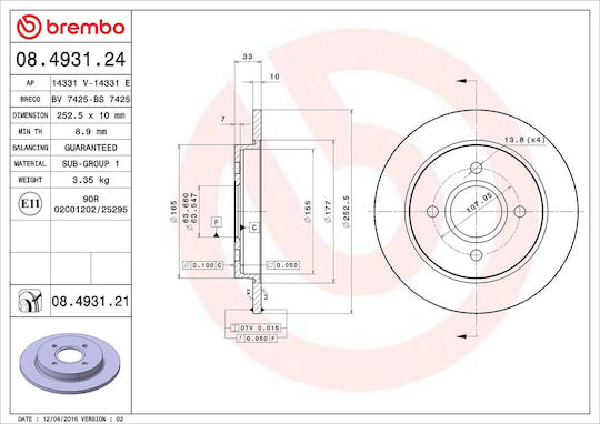 Disc de frână Brembo 08493121 pentru Ford Focus Combi Dnw