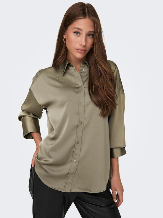 Long Sleeve Women's Satin Shirt Weathered Teak