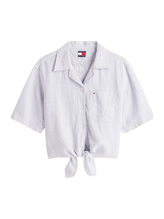 Tommy Jeans Crop Linen Shortsleeve Shirt Blue