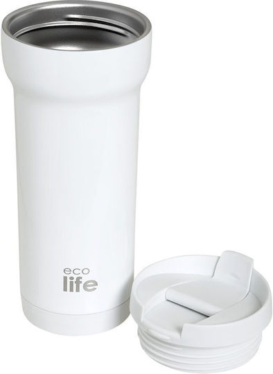 Ecolife Recyclable Glass Thermos Stainless Steel BPA Free 420ml White