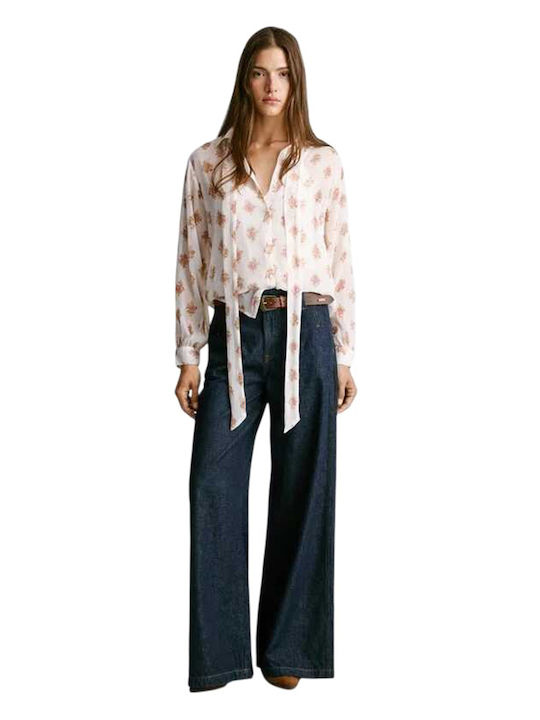 Women's Floral Long Sleeve Shirt Oyster White