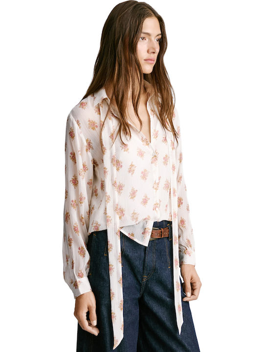 Women's Floral Long Sleeve Shirt Oyster White