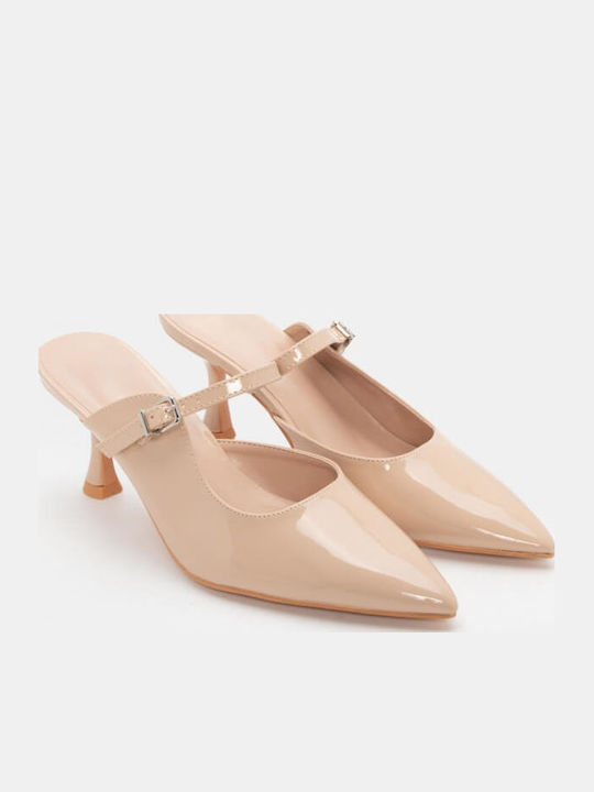 Women's Mules with Thin High Heel in Pink Color