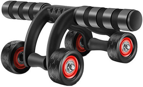 Abdominal Wheel Black with Anti-Slip Handles & Mat και Μπάρα Εκγύμνασης Σώματος Μαύρη/Κόκκινη