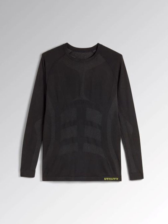 Diadora Men's Thermal Long-Sleeved Shirt Black 85% Polyamide 12% Polypropylene Dryarn 3% Spandex 181454