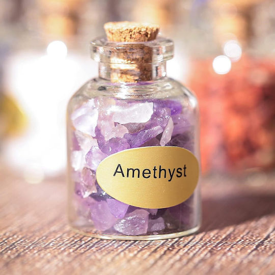 Sticlă cu Piatră Minerală de Ametist și Șnur din Piele