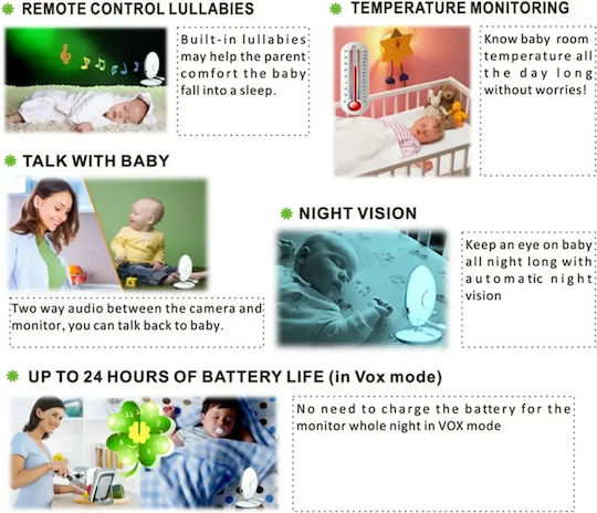 VB-605 Wireless Baby Monitor with Camera & Screen 2.4" , Two-way Communication & Lullabies