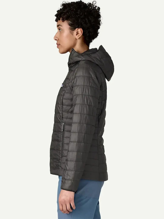 Women's Puffer Jacket Windproof for Spring or Autumn with Hood Black