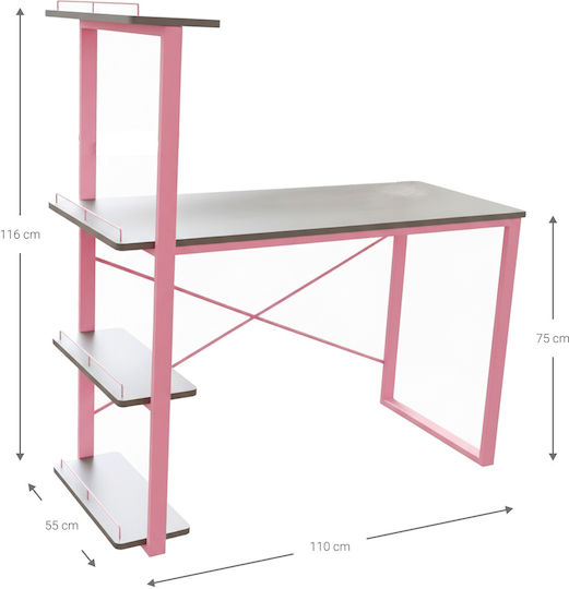Dynamic Birou pentru copii cu Bibliotecă din Melamină Roz 110x55x116cm