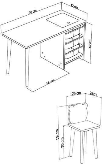 Kinderschreibtisch aus Melamin Weiß 90x42x50cm