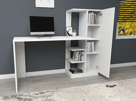 Birou pentru copii cu Bibliotecă din Melamină Alb 120x55x120cm