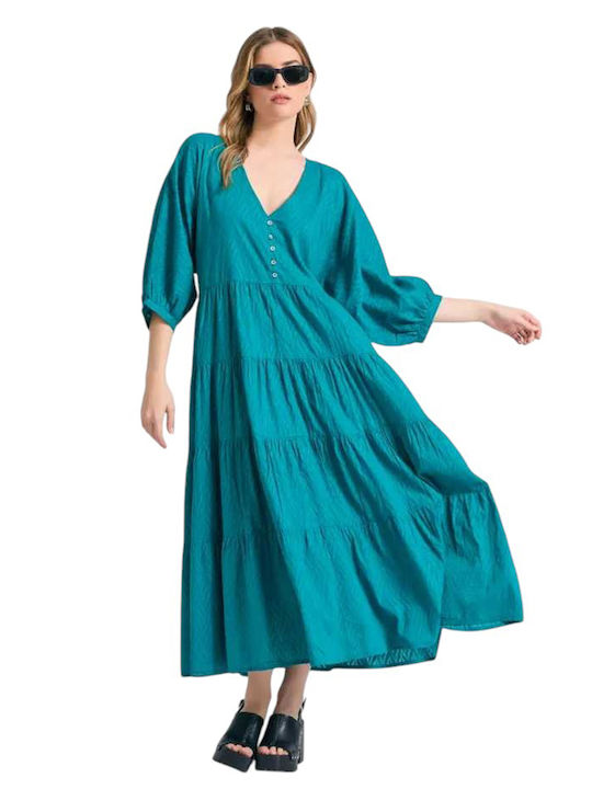 Sommer Midi Hemdkleid mit Rüschen Türkis