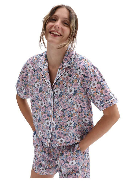 Retro Κοντομάνικο Γυναικείο Πουκάμισο Retro Floral Floral