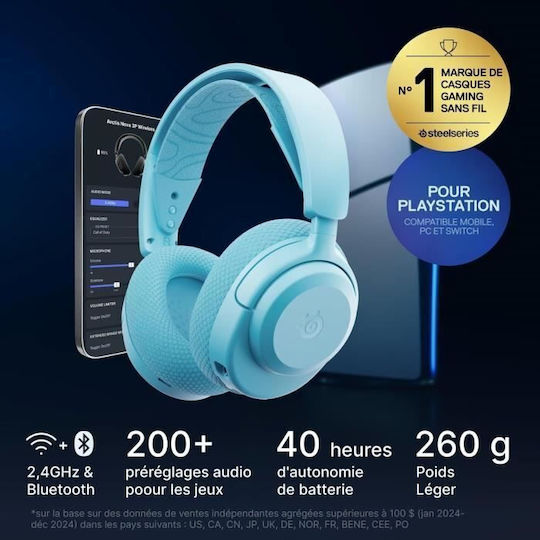 SteelSeries Arctis Nova 3P Ασύρματο Over Ear Gaming Headset με σύνδεση Bluetooth / USB Μπλε for Nintendo Switch / Nintendo Switch 2 / PC / PS4 / PS5