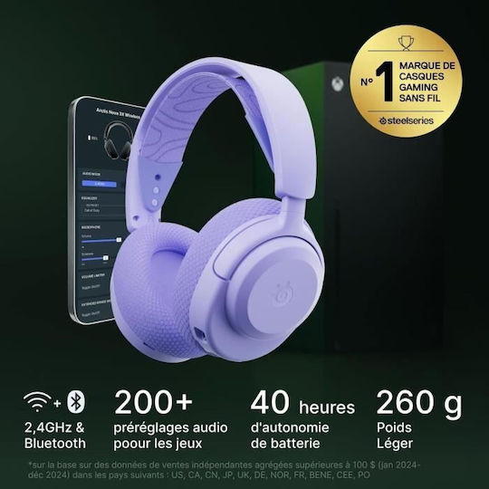 SteelSeries Arctis Nova 3X Over Ear Gaming Headset με σύνδεση Bluetooth / USB Μωβ for PC / PS4 / PS5 / XBOX