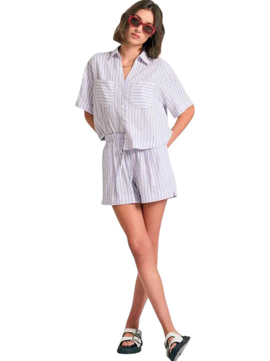 Women's Striped Short Sleeve Shirt Purple